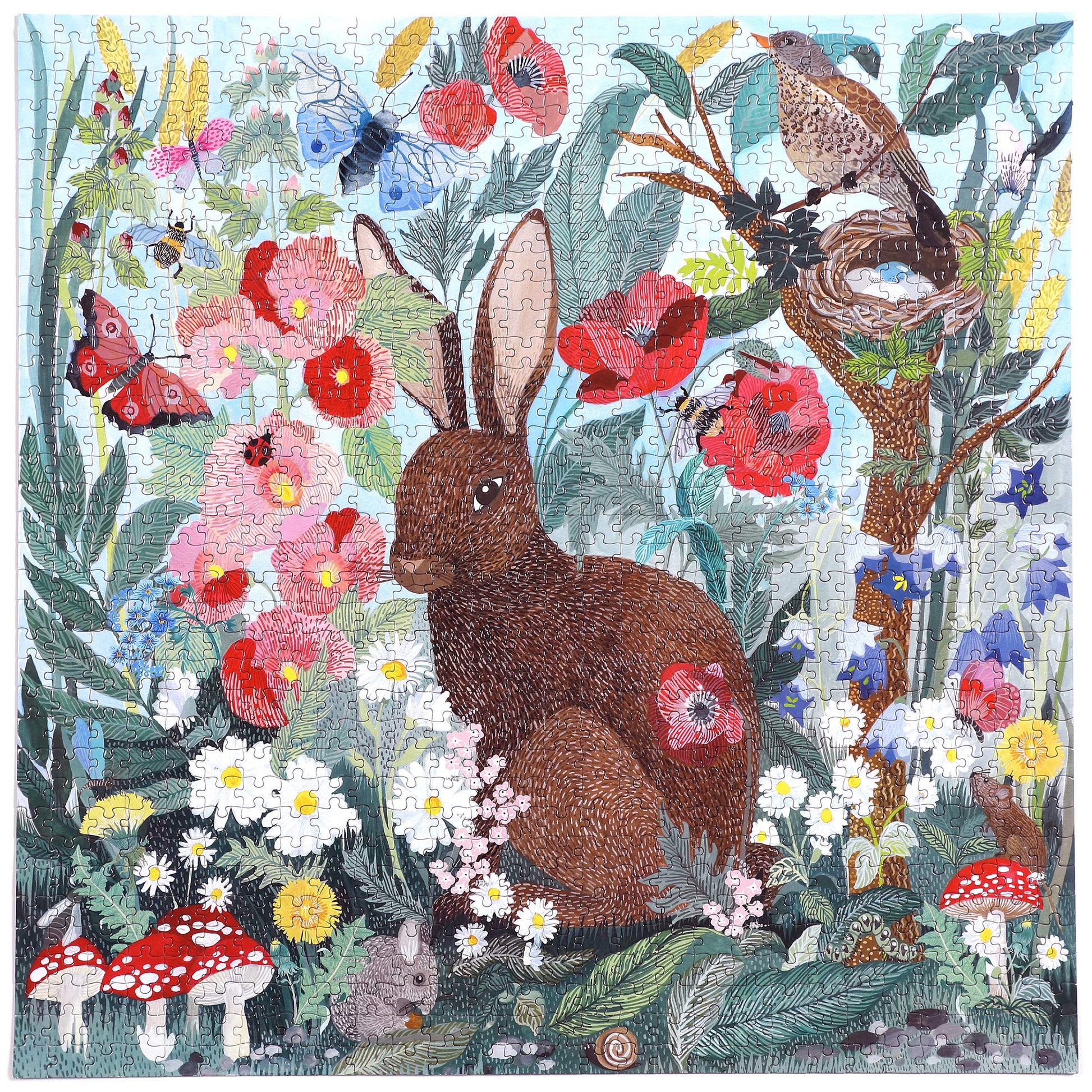 eeBoo 1000 Piece Puzzle - Poppy Bunny Jigsaw Puzzle for Adults, Square 23" x 23" Made with Recycled Board & Vegetable-Based Ink