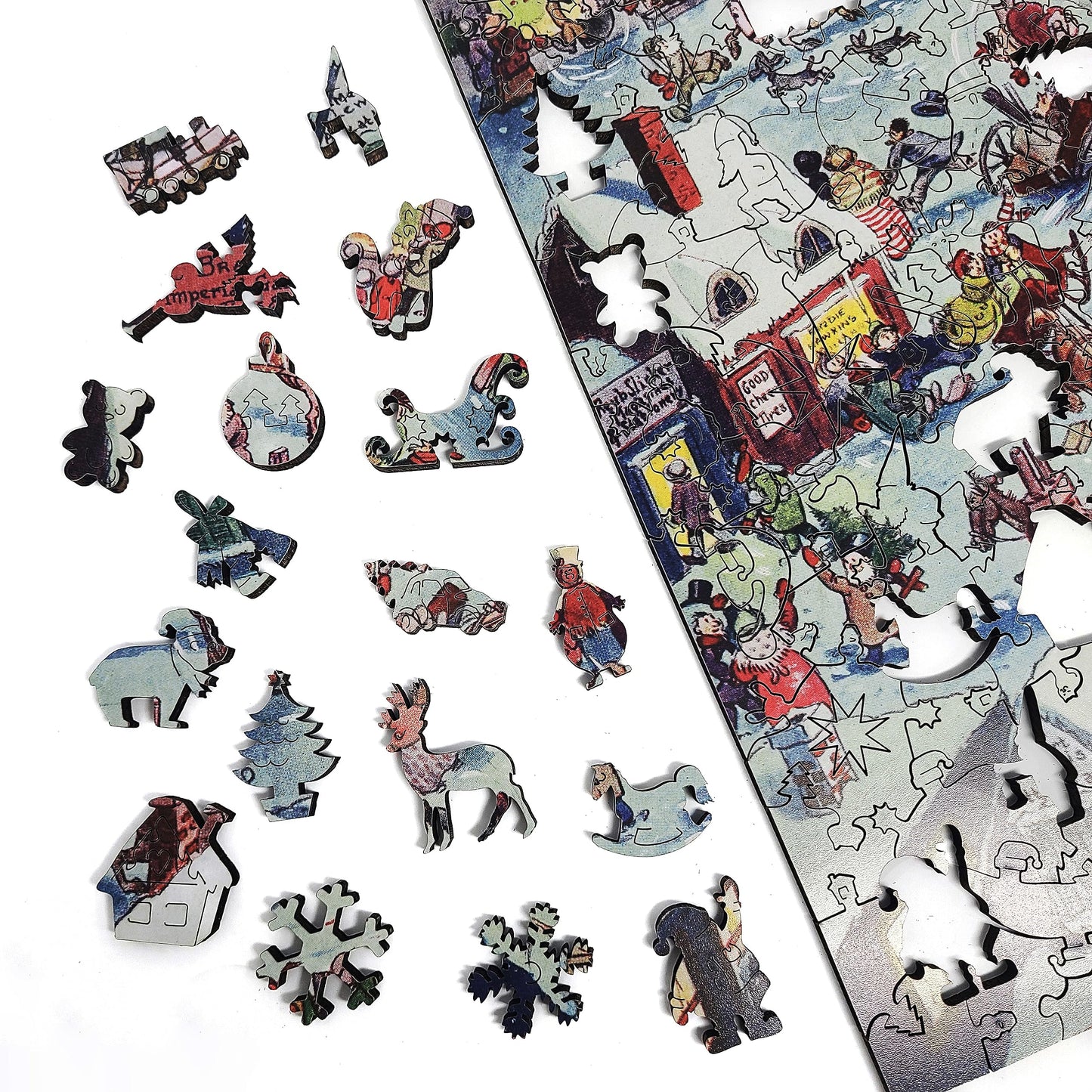 Wooden Jigs?w Puzzle for Adults - Uniquely Shaped Pieces - Made in The USA by FoxSmartBox - 263 Pieces - Christmas eve at Yapp's Crossing