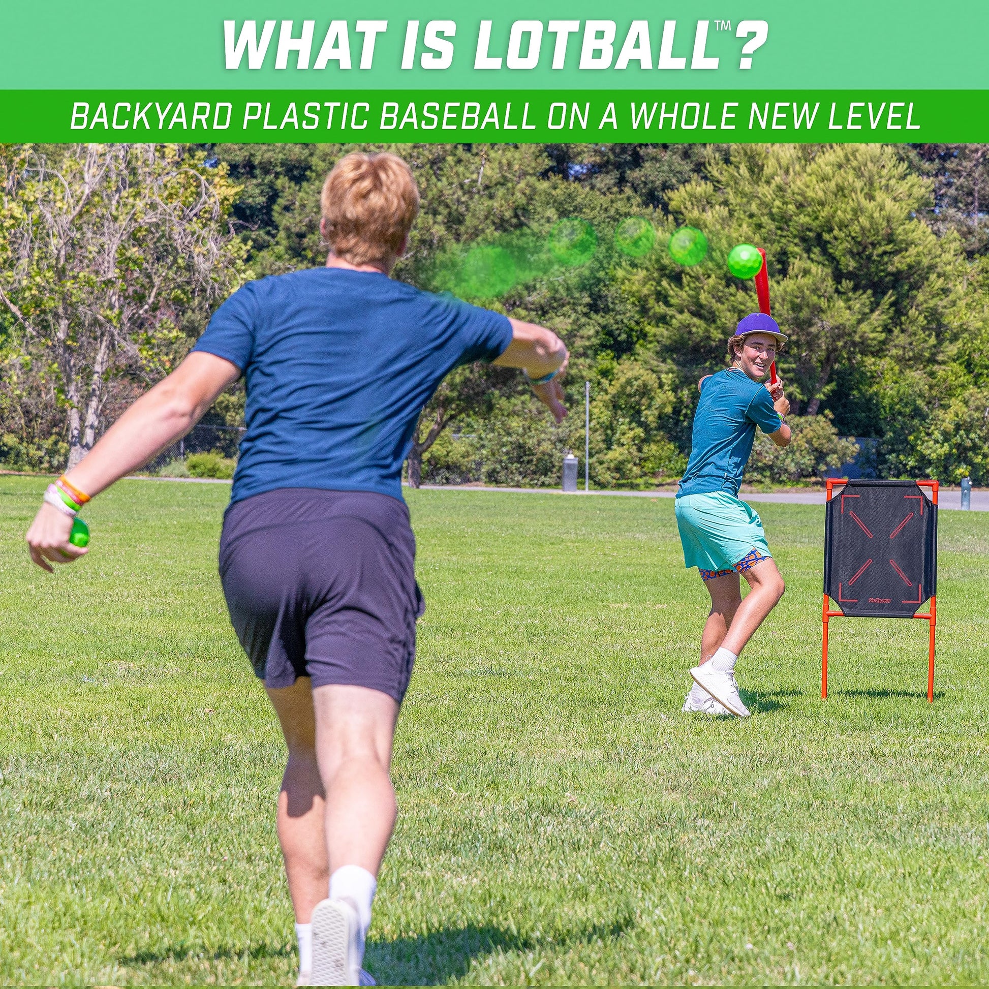 GoSports LotBall Backyard Baseball Bat, Ball and Strike Zone Set - Plastic Baseball Game for Kids