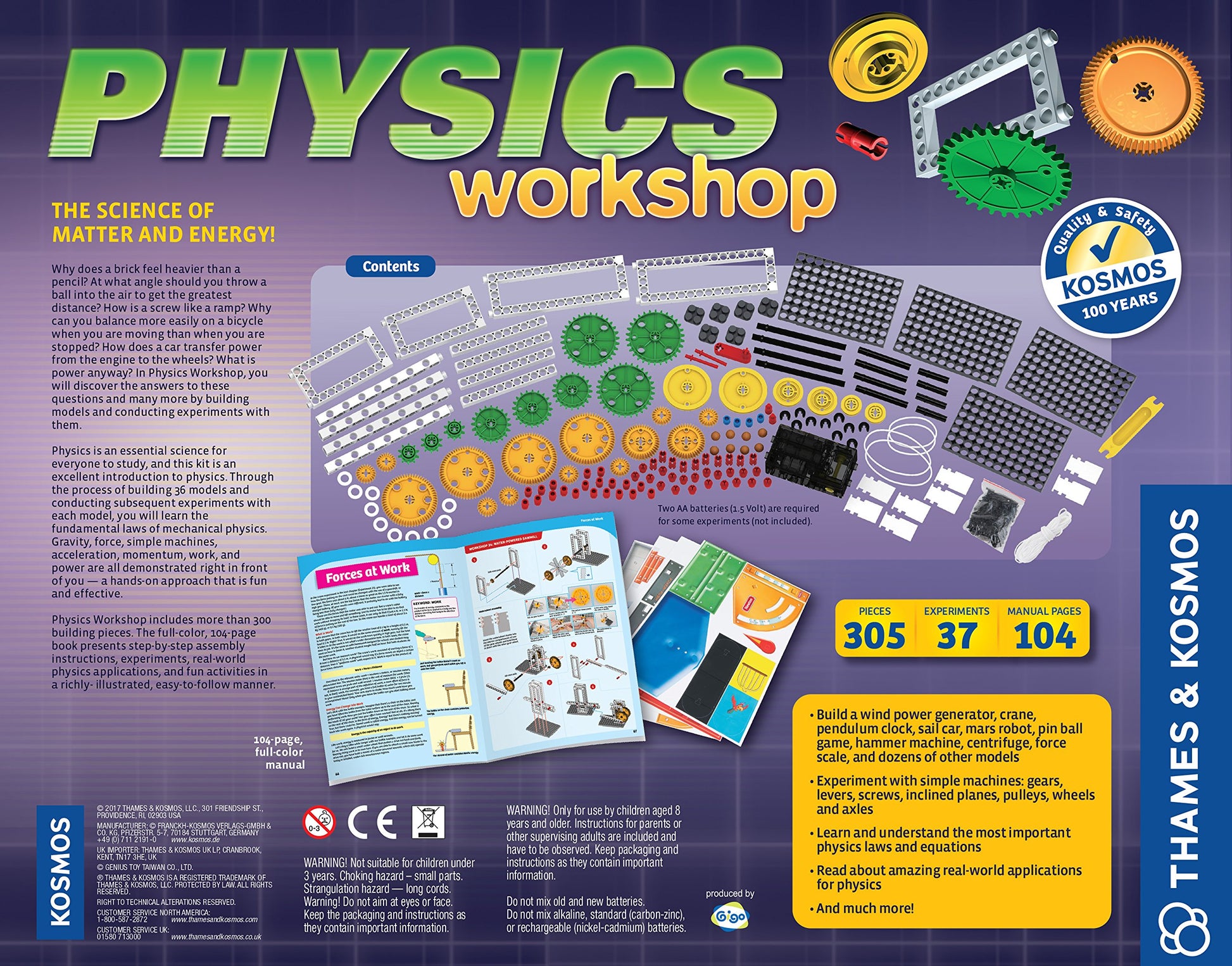 Thames & Kosmos Physics Workshop STEM Science Kit - 38 Builds, 37 Experiments, 305 Pieces, Ages 8+, Gravity, Simple Machines, Gears, Pendulum