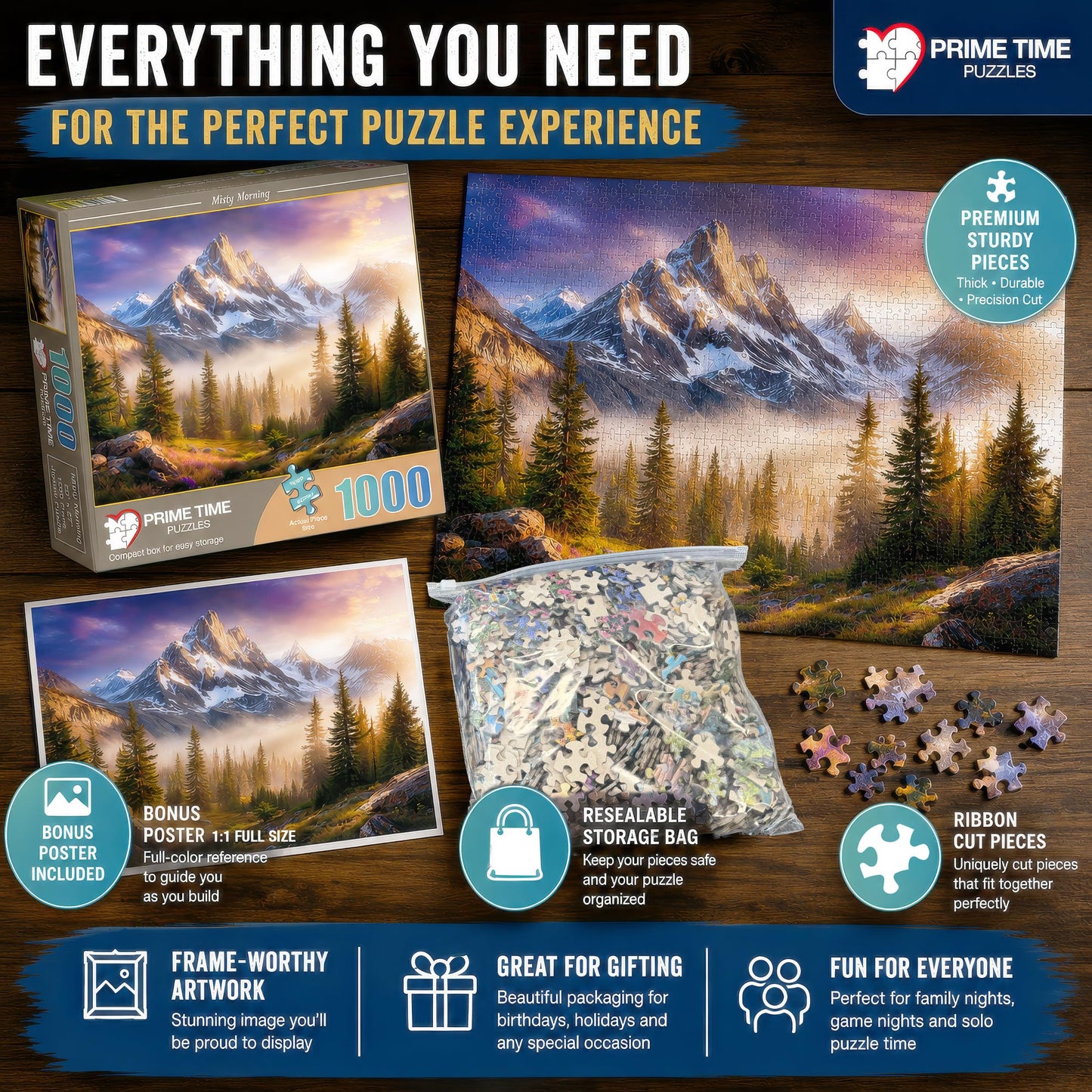 Prime Time Puzzles Adult Jigsaw Puzzle Foggy Mountain 1000 Piece