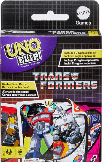 Mattel Games UNO Flip Transformers Card Game for Kids, Adults & Family Nights with Deck Inspired by the Movies, TV Shows & Comics