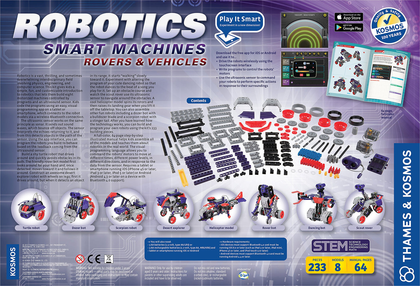 Thames & Kosmos | Robotics Smart Machines: Rovers & Vehicles | Kids 8+ | STEM Kit builds 8 Robots | Color Manual to help with assembly | Requires