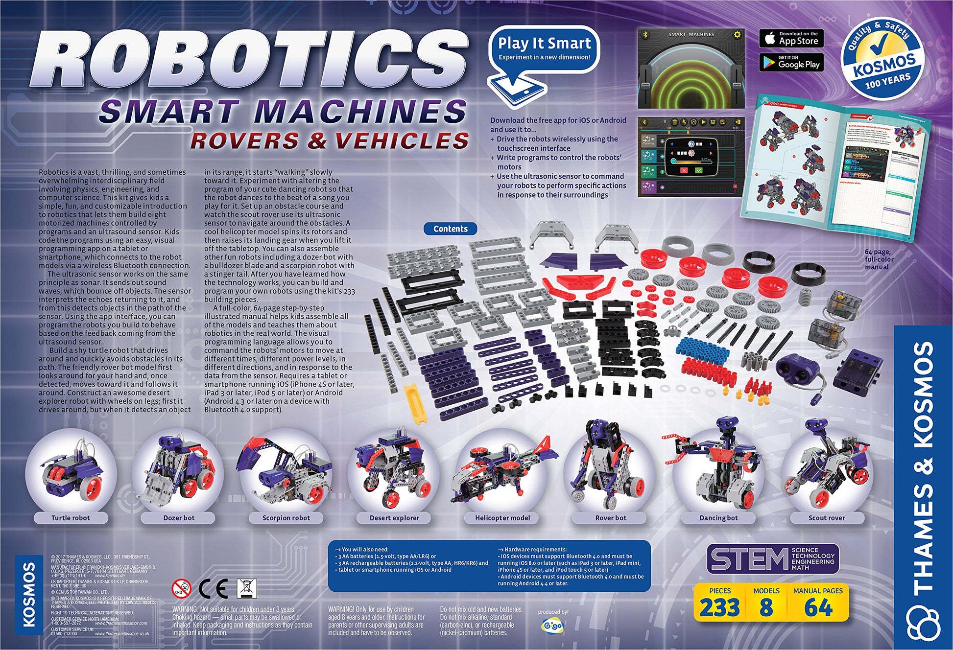 Thames & Kosmos | Robotics Smart Machines: Rovers & Vehicles | Kids 8+ | STEM Kit builds 8 Robots | Color Manual to help with assembly | Requires