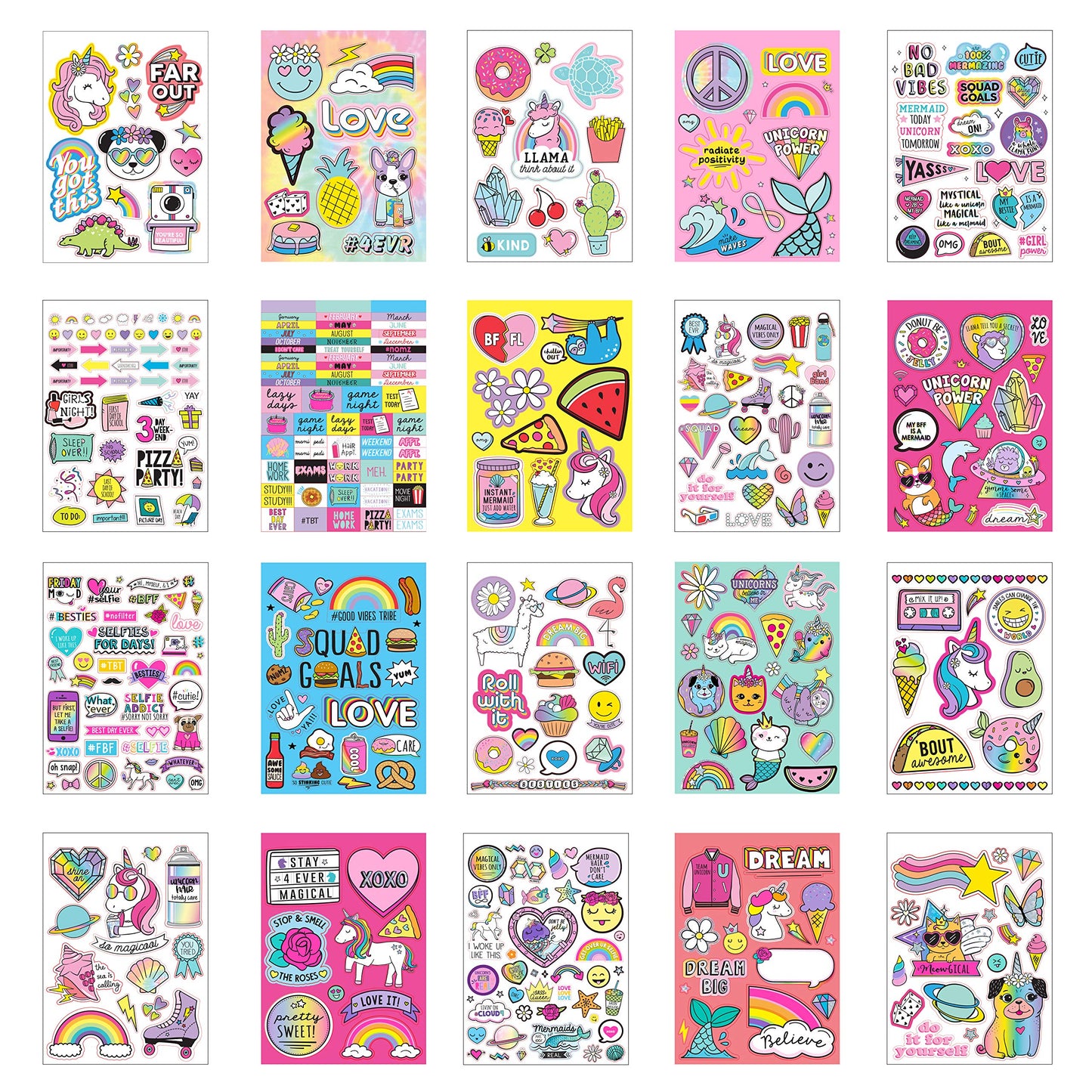 Just My Style 1100 Vinyl Sticker Book, Sparkly Spiral Bound Book With Positivity Quotes, Tie Dye Stickers, Sweet Treats & More, Great For Back