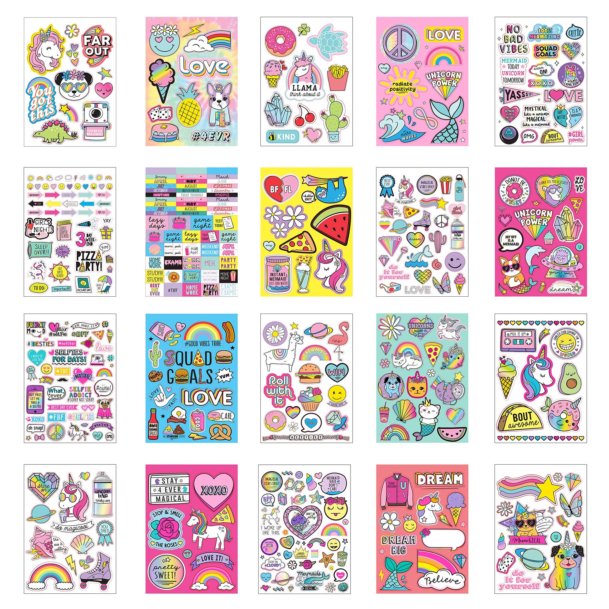 Just My Style 1100 Vinyl Sticker Book, Sparkly Spiral Bound Book With Positivity Quotes, Tie Dye Stickers, Sweet Treats & More, Great For Back