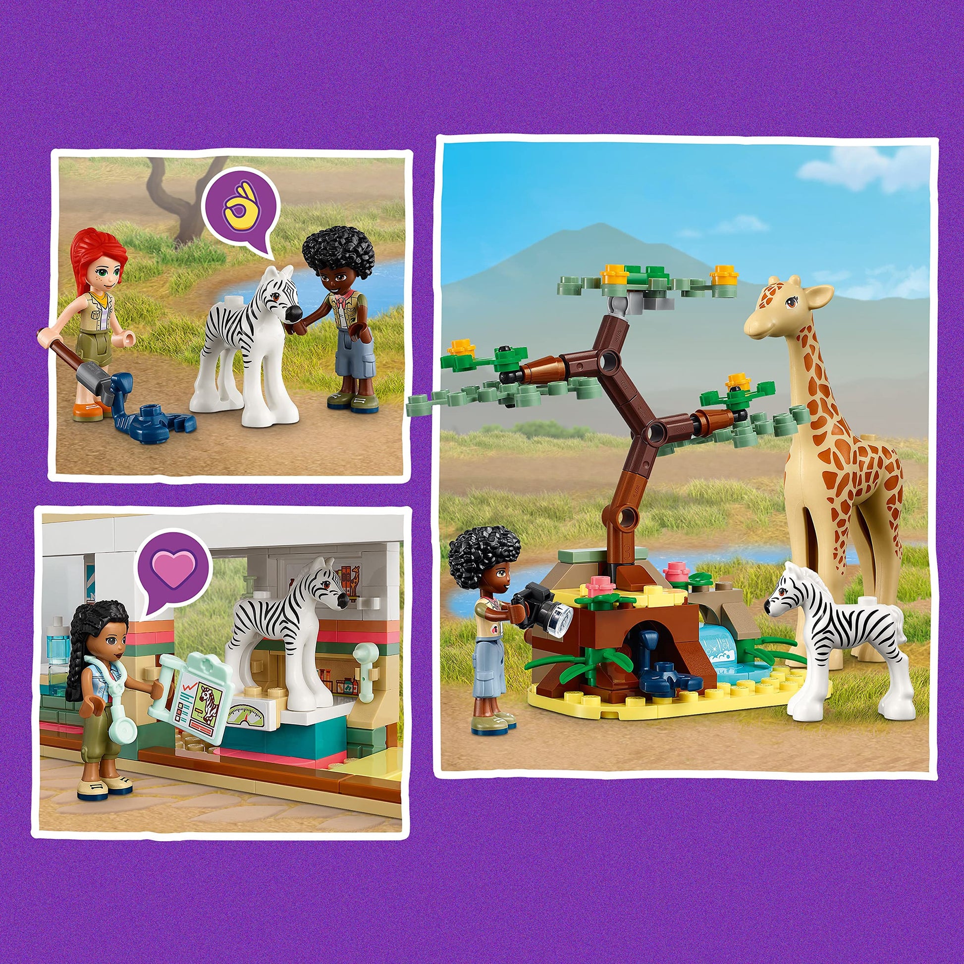LEGO Friends Mia's Wildlife Rescue Toy 41717 with Zebra and Giraffe Safari Animal Figures Plus 3 Mini Dolls, Birthday Gift Idea for Kids, Girls & Boys