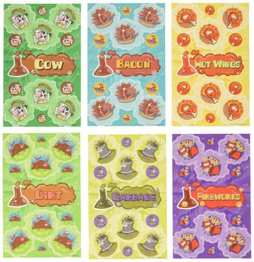 Just For Laughs Dr. Stinky's Scratch N Sniff Stickers 6-Pack, Cow, Bacon, Hot Wings, Dirt, Fireworks, Garbage, 162 Total