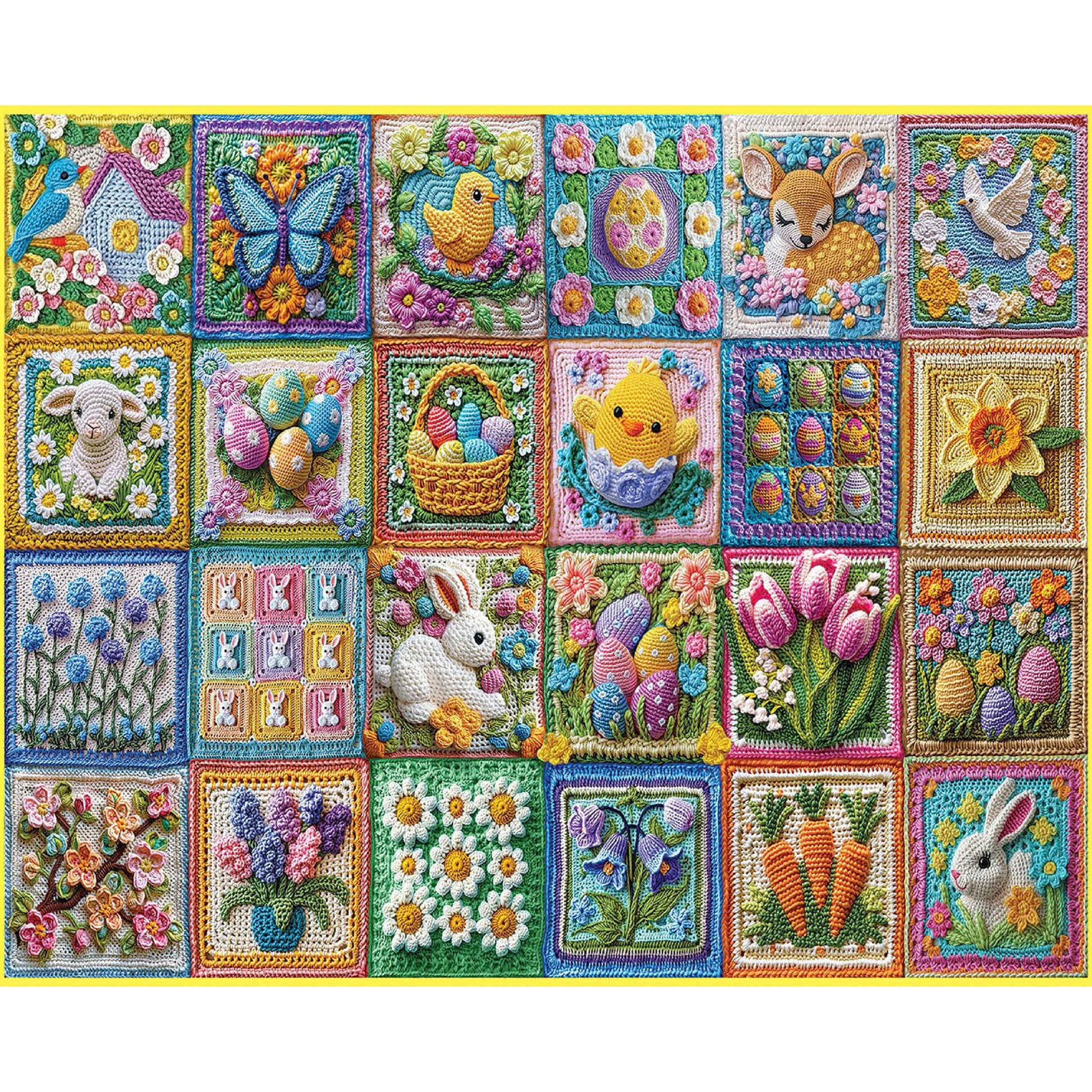 White Mountain 1000 Piece Jigsaw Puzzle Spring Holiday Collage Puzzles with Large Pieces Gift for Adults and Family 24"x30" - Easter Crochet