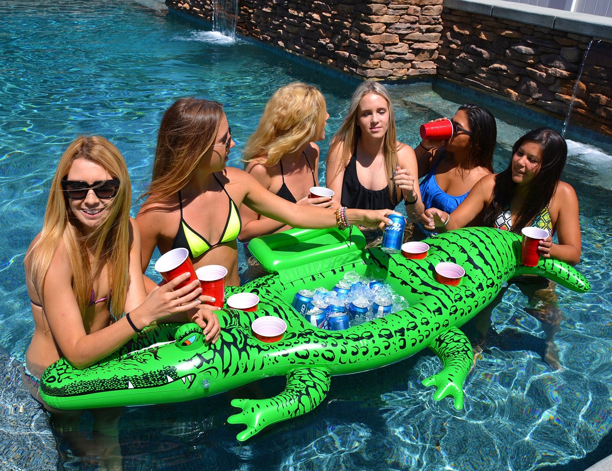 GoFloats GoPong Giant Party Gator Floating Alligator with Cooler and Cup Holders, Over 6 ft Long