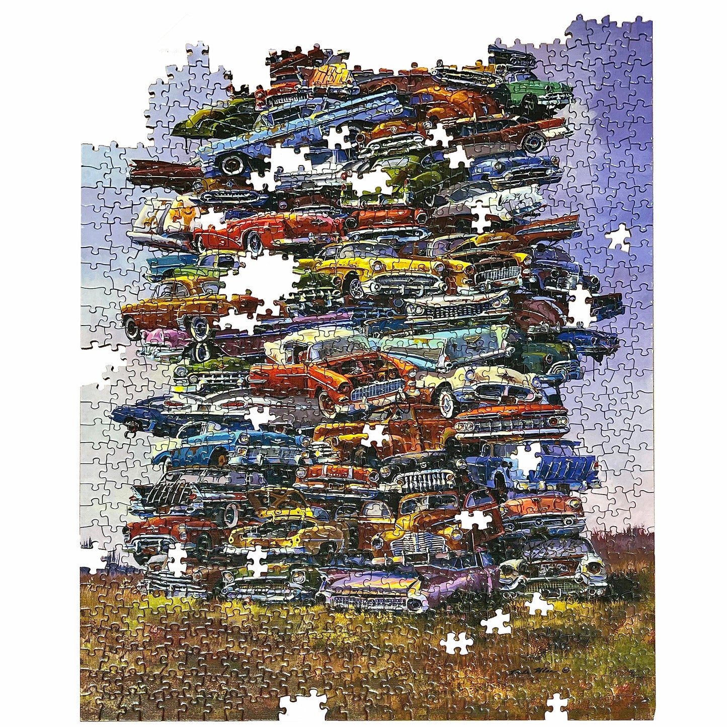 TDC Games Classic Car Puzzle Fabulous 50s Junkpile - 1000 Piece Vintage Jigsaw Puzzle for Adults