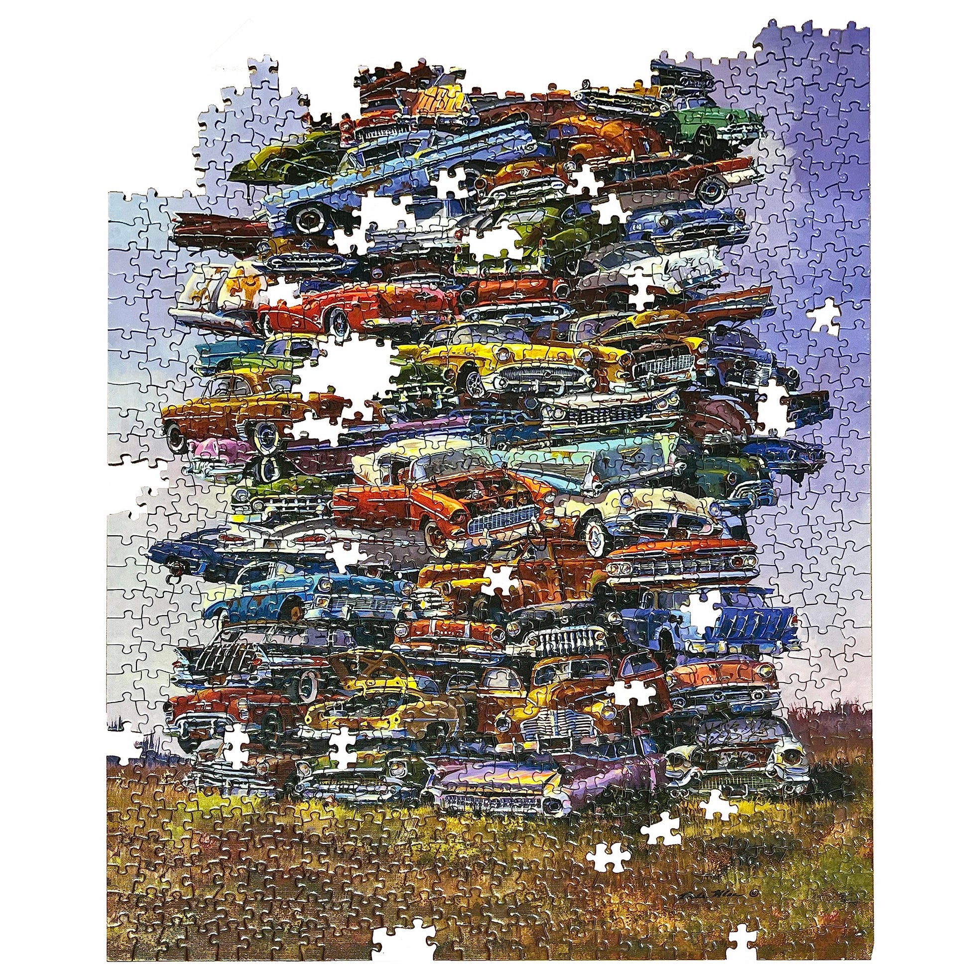 TDC Games Classic Car Puzzle Fabulous 50s Junkpile - 1000 Piece Vintage Jigsaw Puzzle for Adults