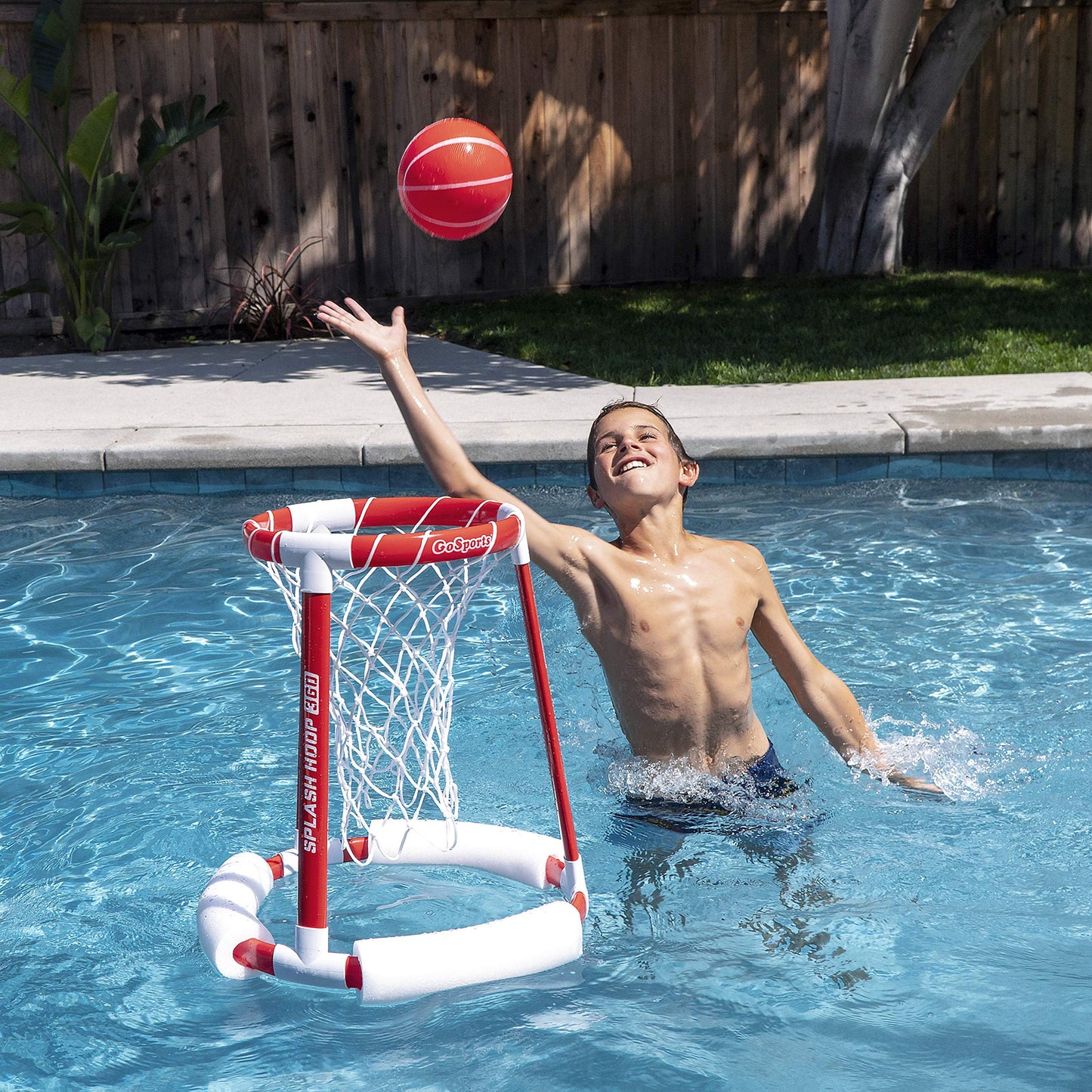 GoSports Splash Hoop 360 Floating Pool Basketball Game - Includes Hoop, 2 Balls and Pump - Red