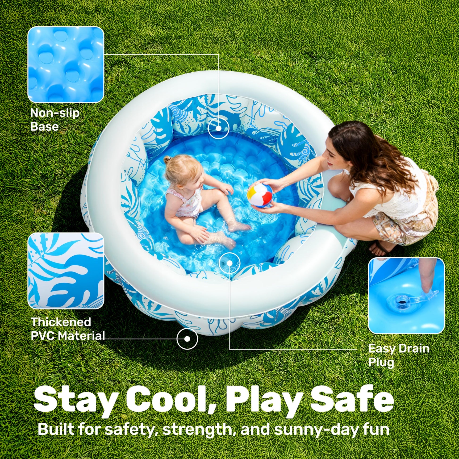 SLOOSH Inflatable Kiddie Pool for Kids, 36"x11" Swimming Pool with Soft Pad Floor for Kid & Toddler, Round Blow Up Baby Ball Play Pit Pools for Swim