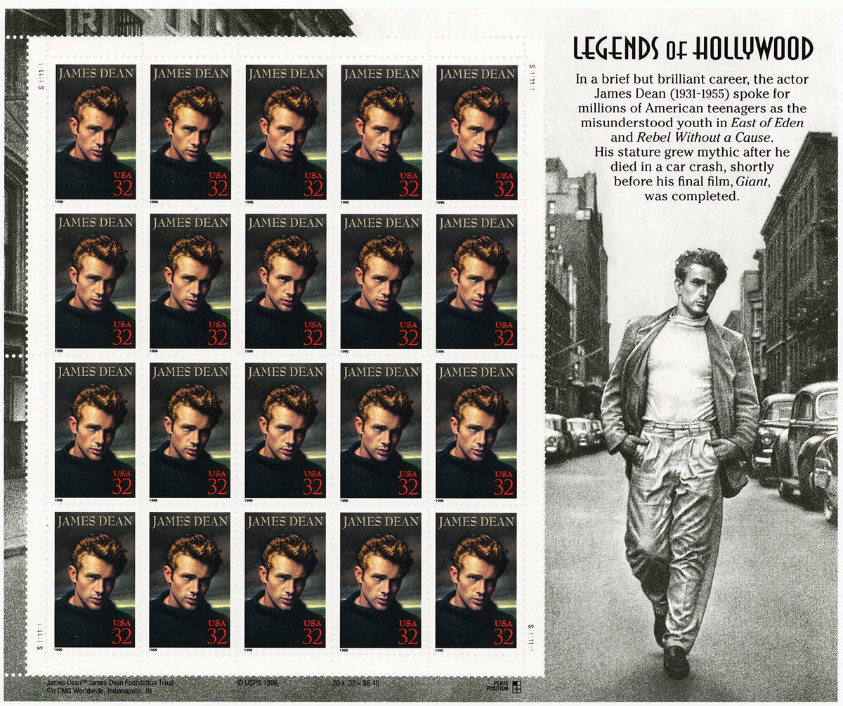 USPS James Dean Legends of Hollywood (Sheet of 20) 32 Cent Postage Stamps 1996 Scott #3082