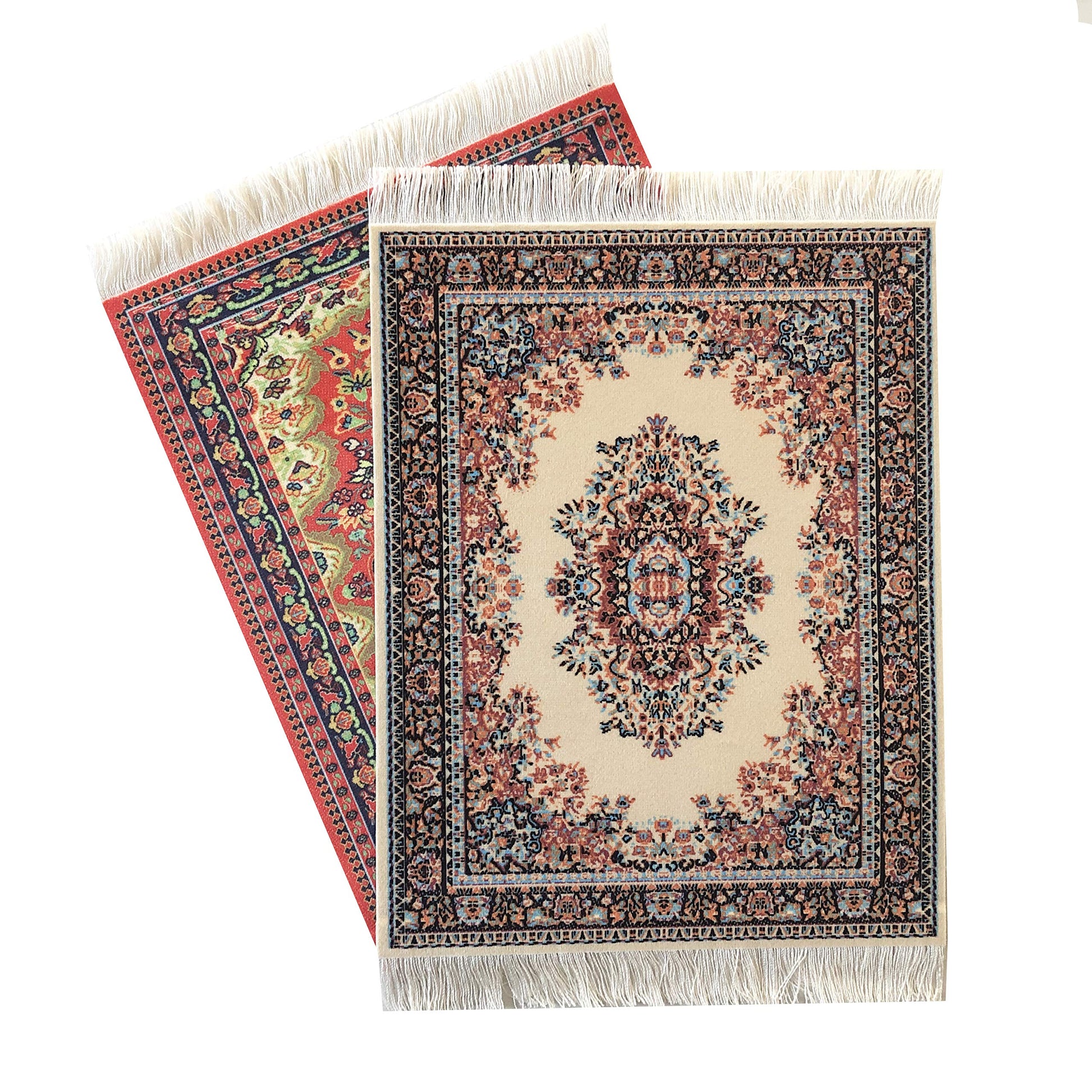 Set of 2 Dollhouse Area Rugs - Miniature Carpet Accessories for Doll Houses, 10 x 7 Inch Rectangular Floor Décor, Oriental Style