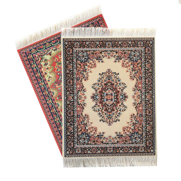 Set of 2 Dollhouse Area Rugs - Miniature Carpet Accessories for Doll Houses, 10 x 7 Inch Rectangular Floor Décor, Oriental Style