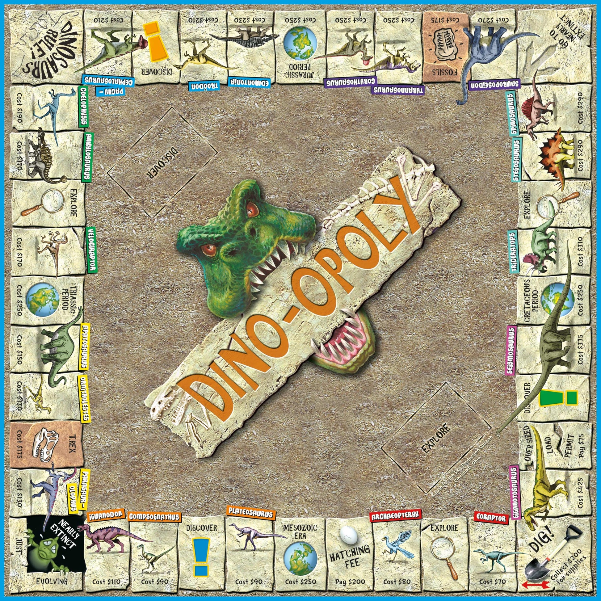 Late for the Sky Dino-Opoly Dinosaur Property Trading Board Game for Families & Kids, Ages 8+, 2-6 Players, Educational Strategy Fun, Great Gift