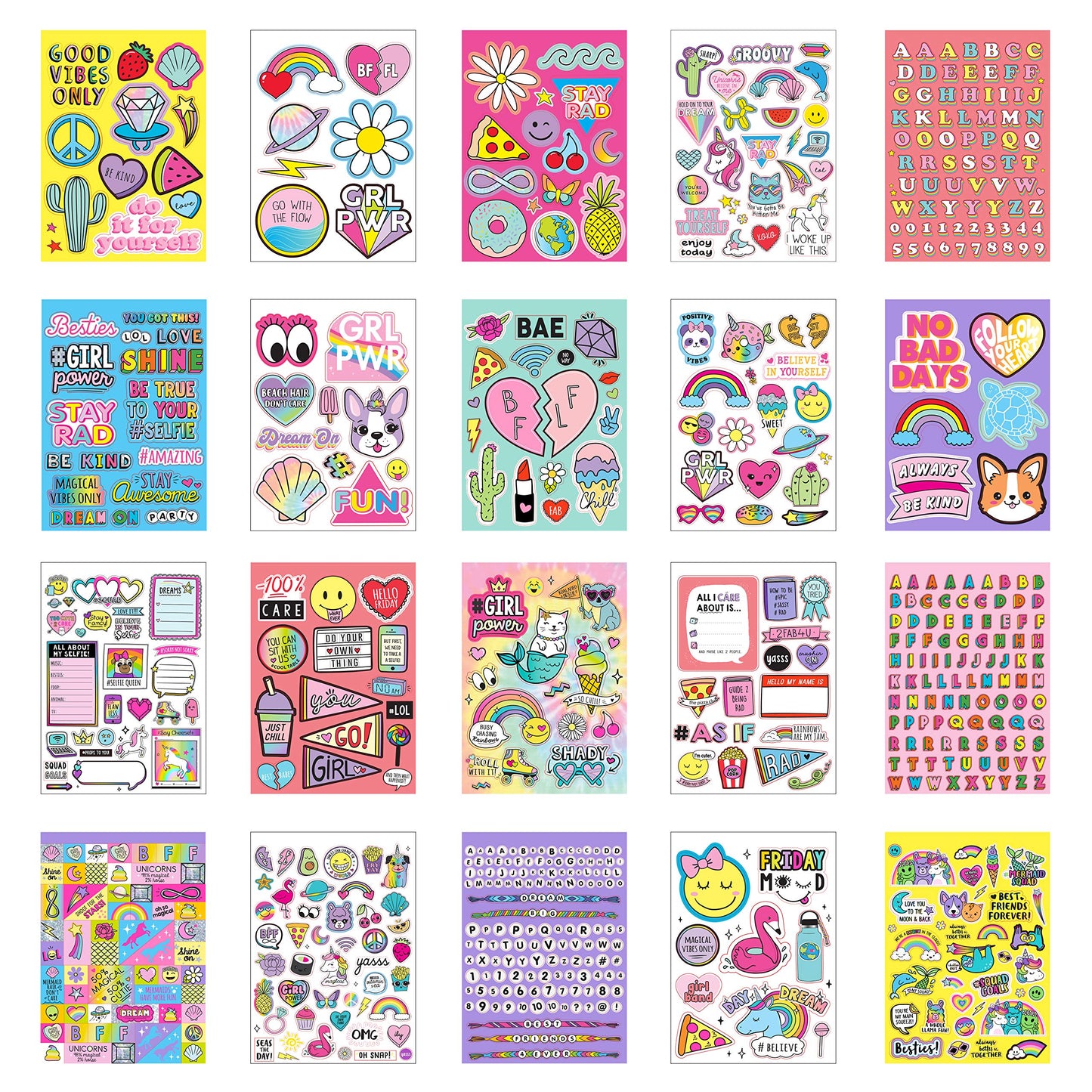Just My Style 1100 Vinyl Sticker Book, Sparkly Spiral Bound Book With Positivity Quotes, Tie Dye Stickers, Sweet Treats & More, Great For Back