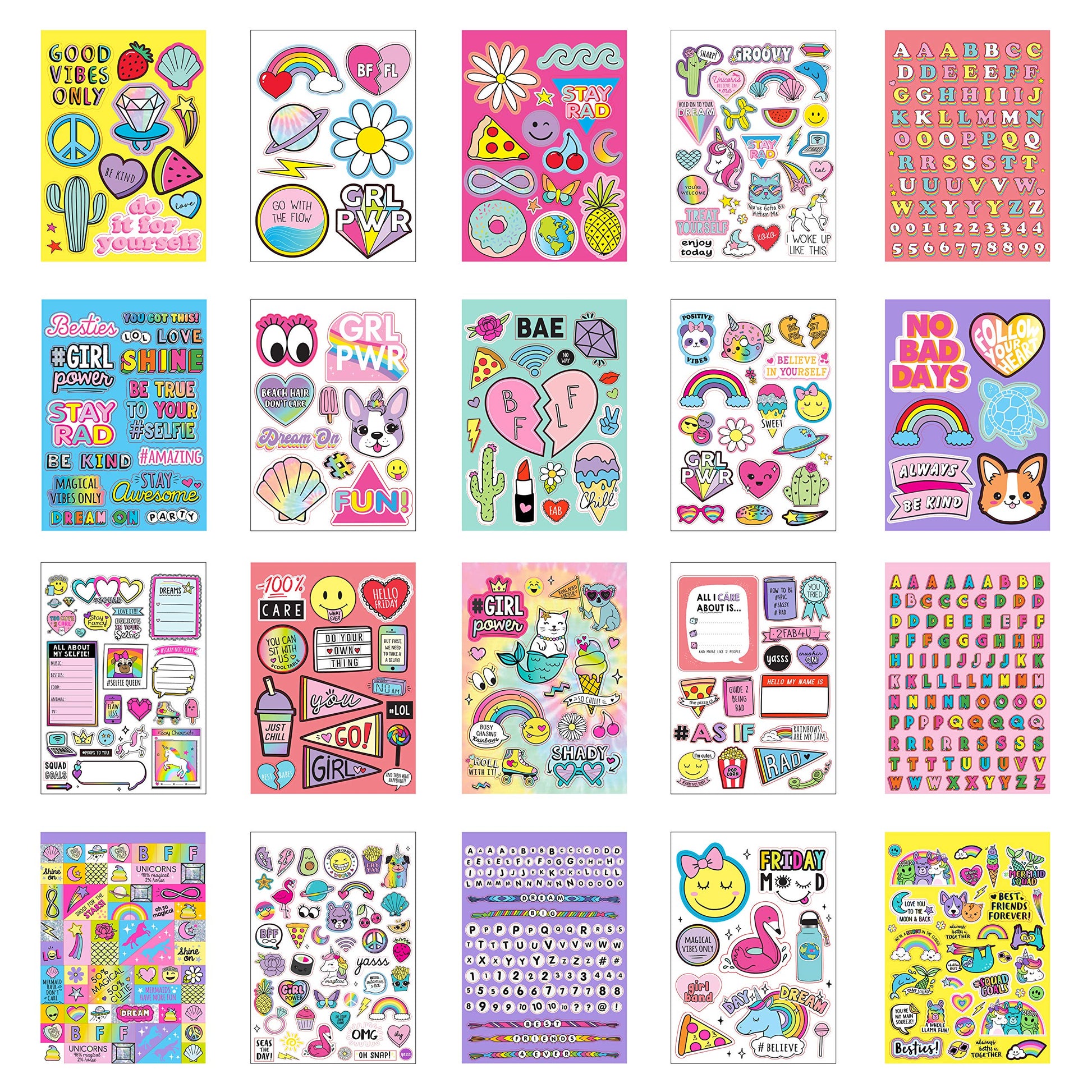 Just My Style 1100 Vinyl Sticker Book, Sparkly Spiral Bound Book With Positivity Quotes, Tie Dye Stickers, Sweet Treats & More, Great For Back