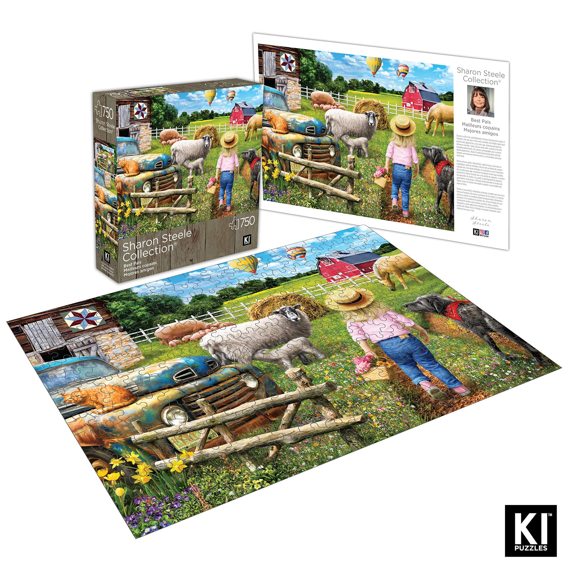 Best Pals 750 Piece Jigsaw Puzzle for Adults - 27x20 Inch Whimsical Farm Animal Scene by Sharon Steele - Challenging Country Puzzle with Poster - Fun