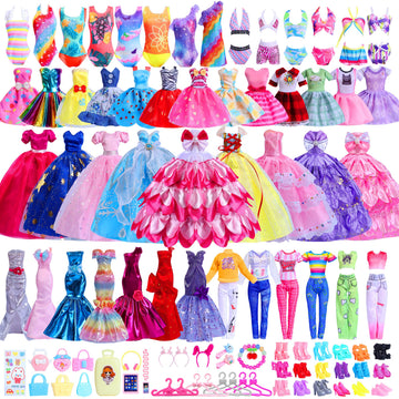 110PCS Doll Clothes and Accessories for 11.5 inch Dolls -Princess Gowns, Fashion Dresses, Slip Dresses, Top, Pants, Jumpsuit, Swimsuits, Shoes