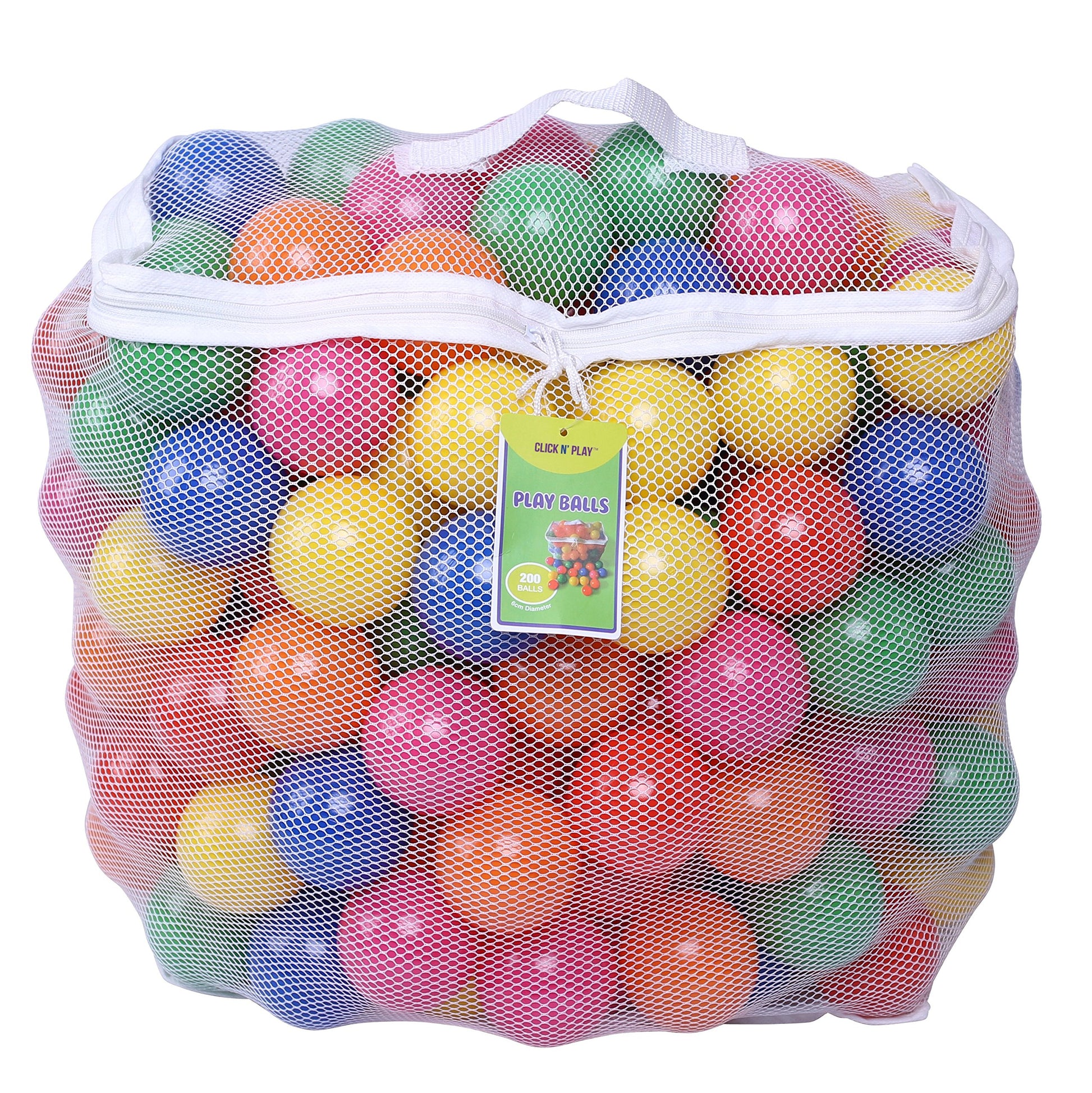 Click N' Play Ball Pit Balls for Kids, 200 Pack - Plastic Refill Balls, Phthalate & BPA Free, Reusable Storage Bag with Zipper, Gift for Toddlers