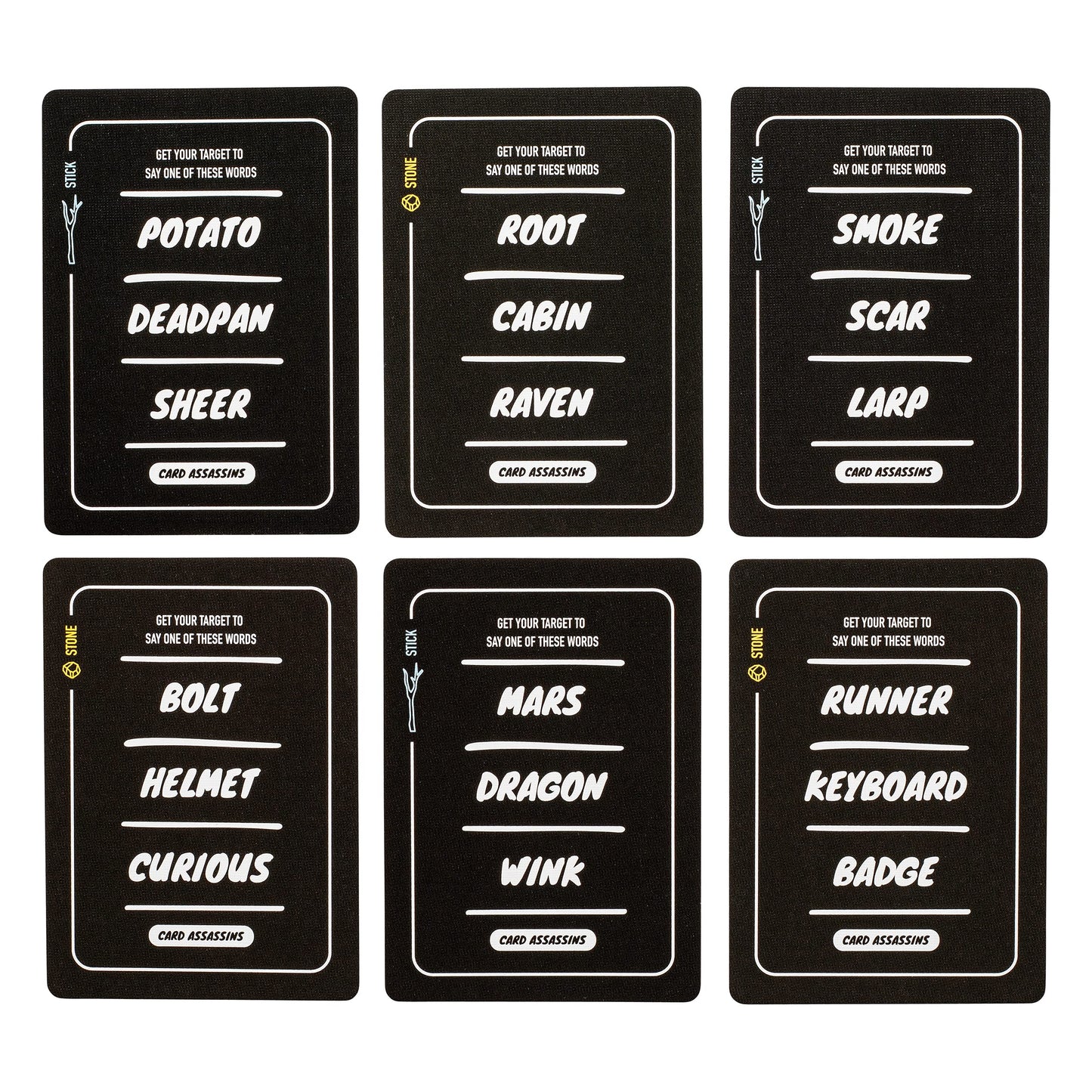 Stellar Factory Card Assassins Expansion: Sticks and Stones | 200+ New Kill Words | Up to 12 Players | Requires Base Game