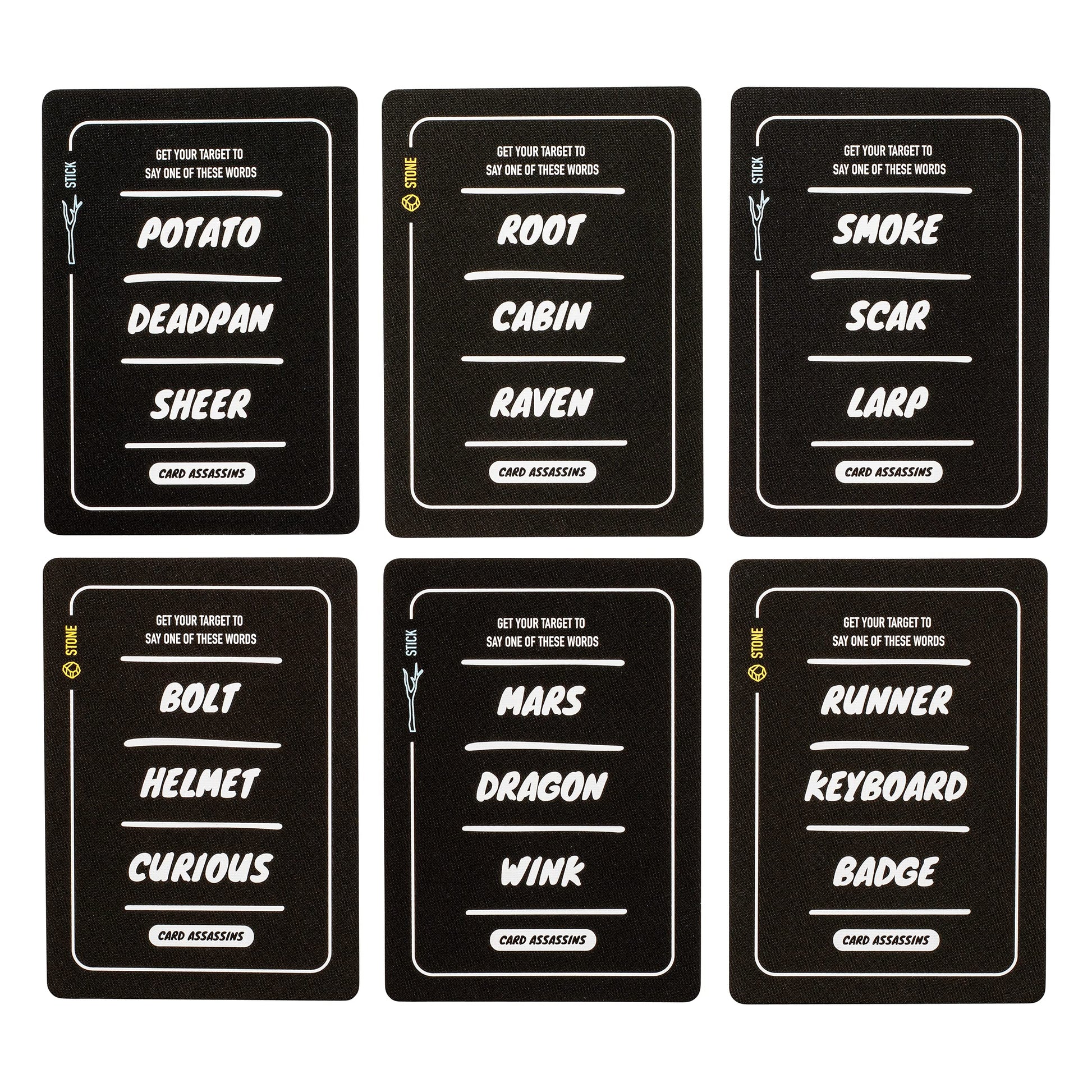 Stellar Factory Card Assassins Expansion: Sticks and Stones | 200+ New Kill Words | Up to 12 Players | Requires Base Game