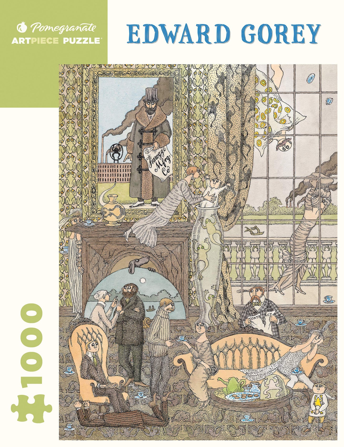 Pomegranate 1000-Piece Puzzle, Edward Gorey, Victorian Society w/Frogs