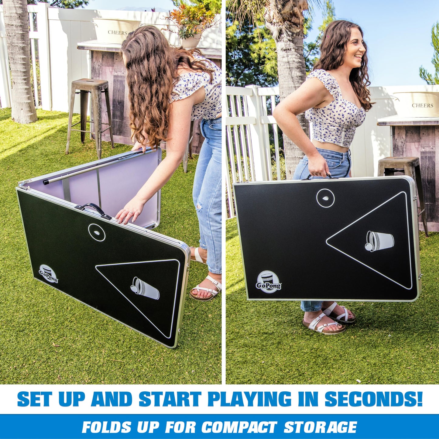 GoPong 6-Foot Cup Pong Table - Portable Folding Small Table for Party Games | Perfect for Indoor and Outdoor Games - Flip Cup Table with 6 Seamless