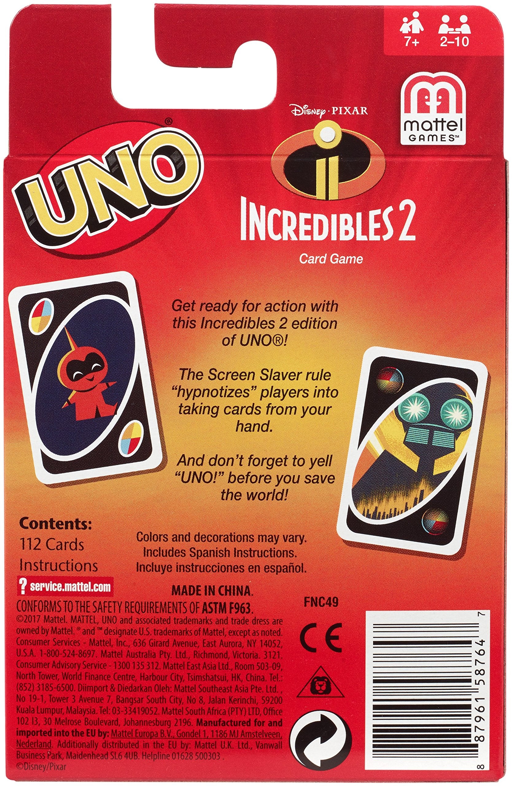Mattel Games UNO Disney and Pixar’s Incredibles 2 Card Game with 112 Cards and Instructions, Great Gift for Kids 7 Years and Older