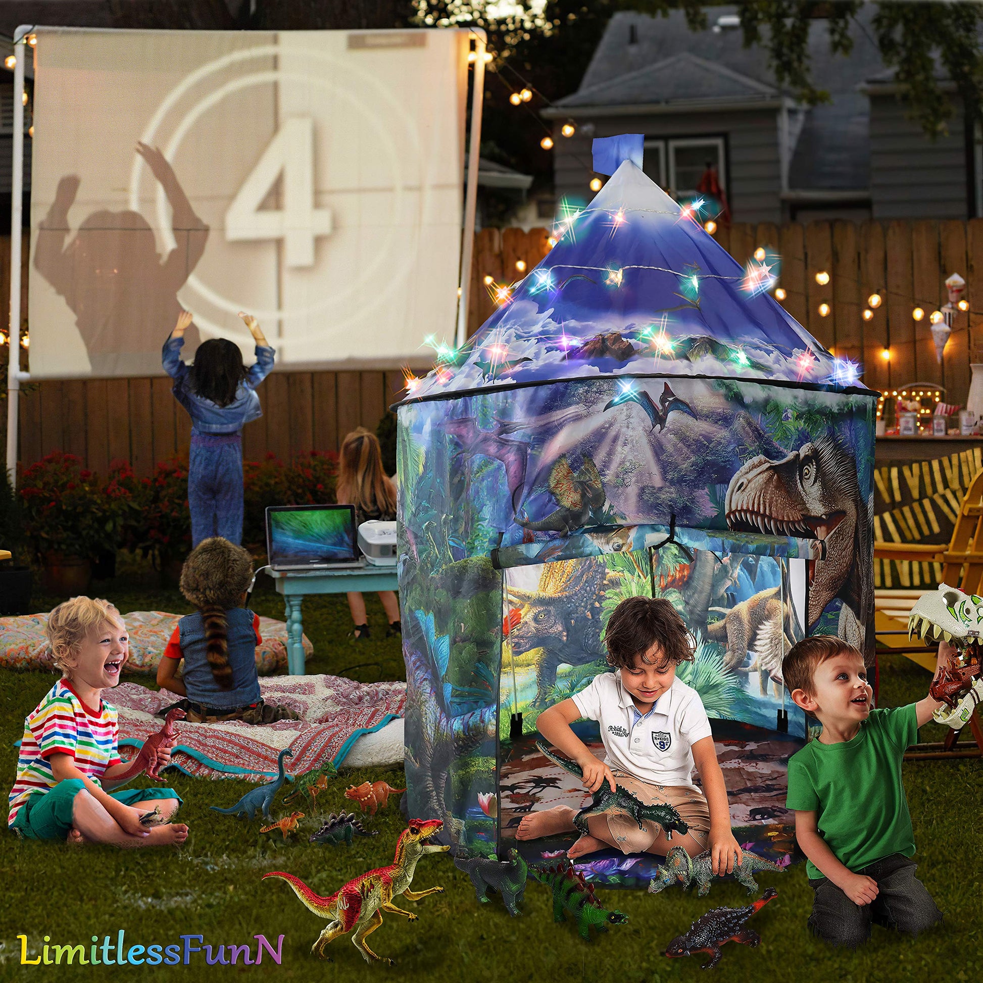 Kids Dinosaur Tent & Lights, Children's Indoor Play House Toy, 41" x 53"