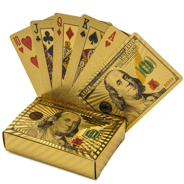 KALIFANO Luxury Gold Plated Playing Cards - $100 Bill Inspired Waterproof Gold Foil Deck of Cards with Uses from Magic to Poker with Certificate