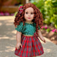 Christmas Classic - 3 Piece Outfit - Green and Red Party Dress, Red Shoes and Hair Bow - Clothes Fits 18 Inch Doll (Doll Not Included)