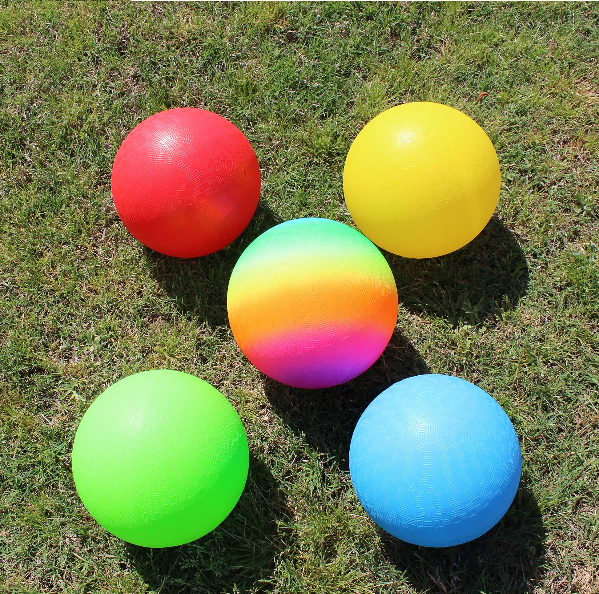 Toys+ 8.5 Inch Playground Balls Set, Official Size for Dodge Ball, Kick Ball, Four Square, Free Pump (5Pack, Red,Blue,Green,Yellow,Rainbow)