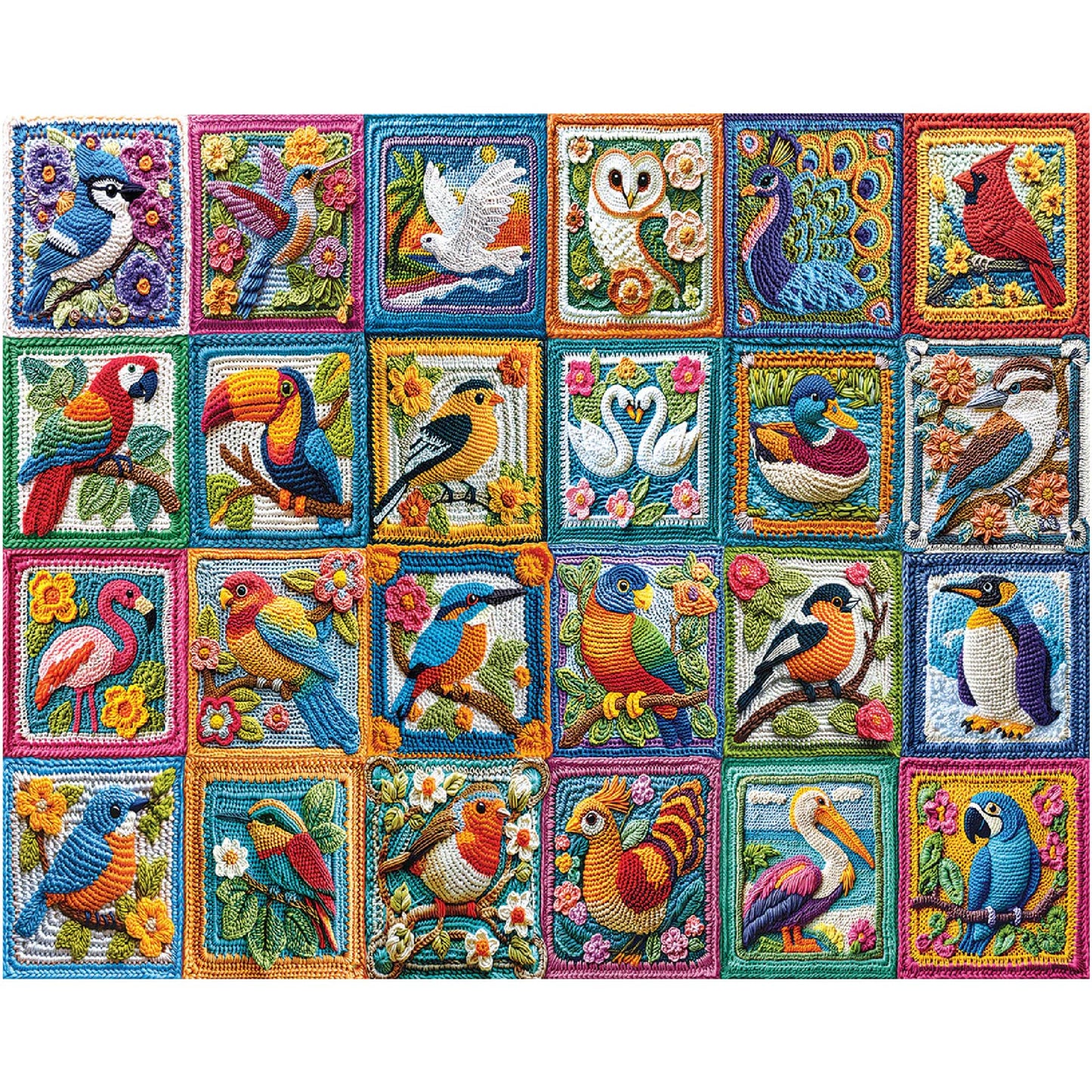 White Mountain 1000 Piece Jigsaw Puzzle Colorful Birds, Bird Crochet
