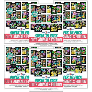 Stuff2Color Super Pack of 18 Fuzzy Coloring Posters (Cute Animals Edition) - Arts & Crafts Kit for Kids and Adults - Bulk Coloring Activity, Group