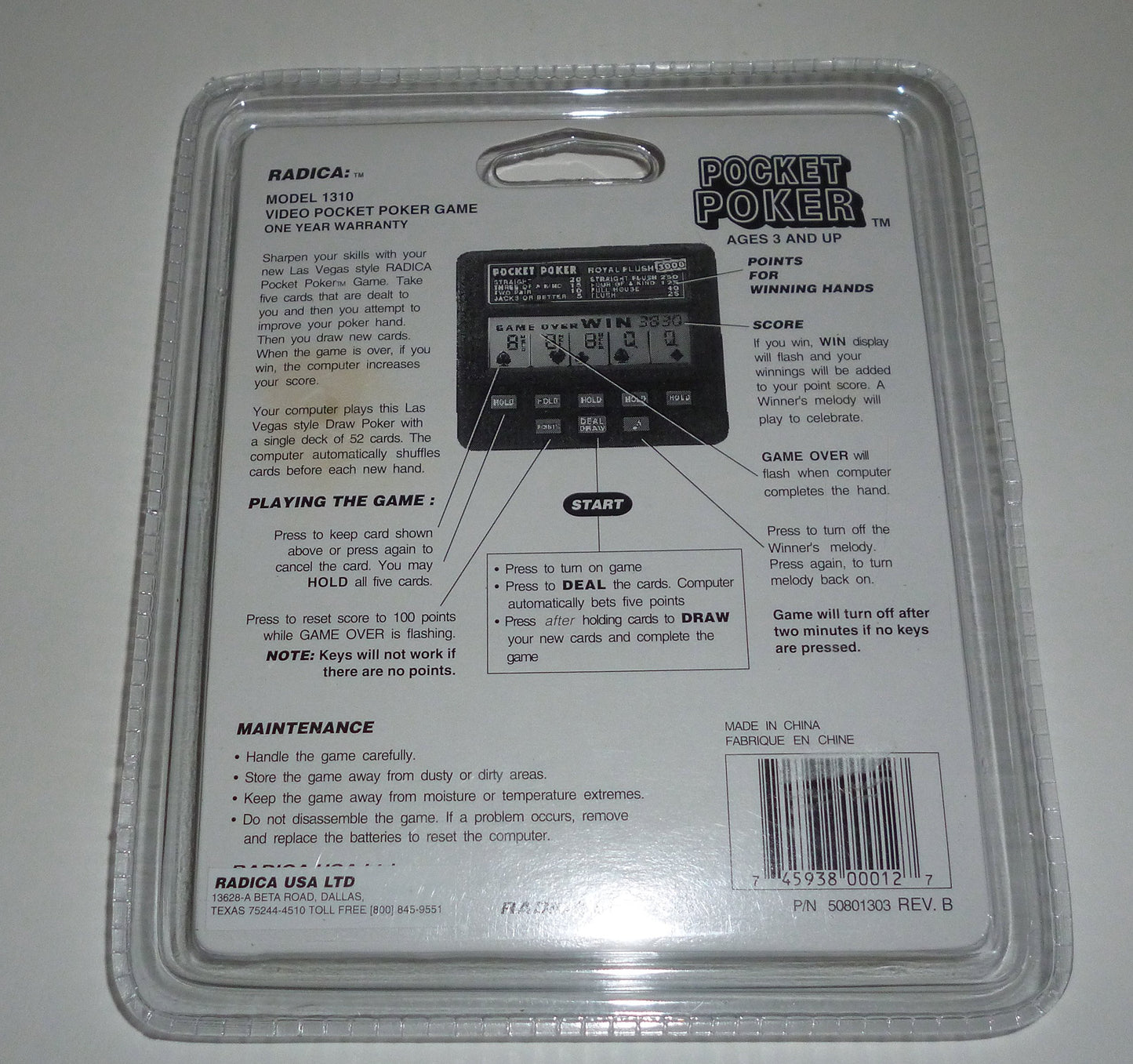 Radica Pocket Poker: Royal Flush 3000 - Handheld Electronic Poker Game - Black