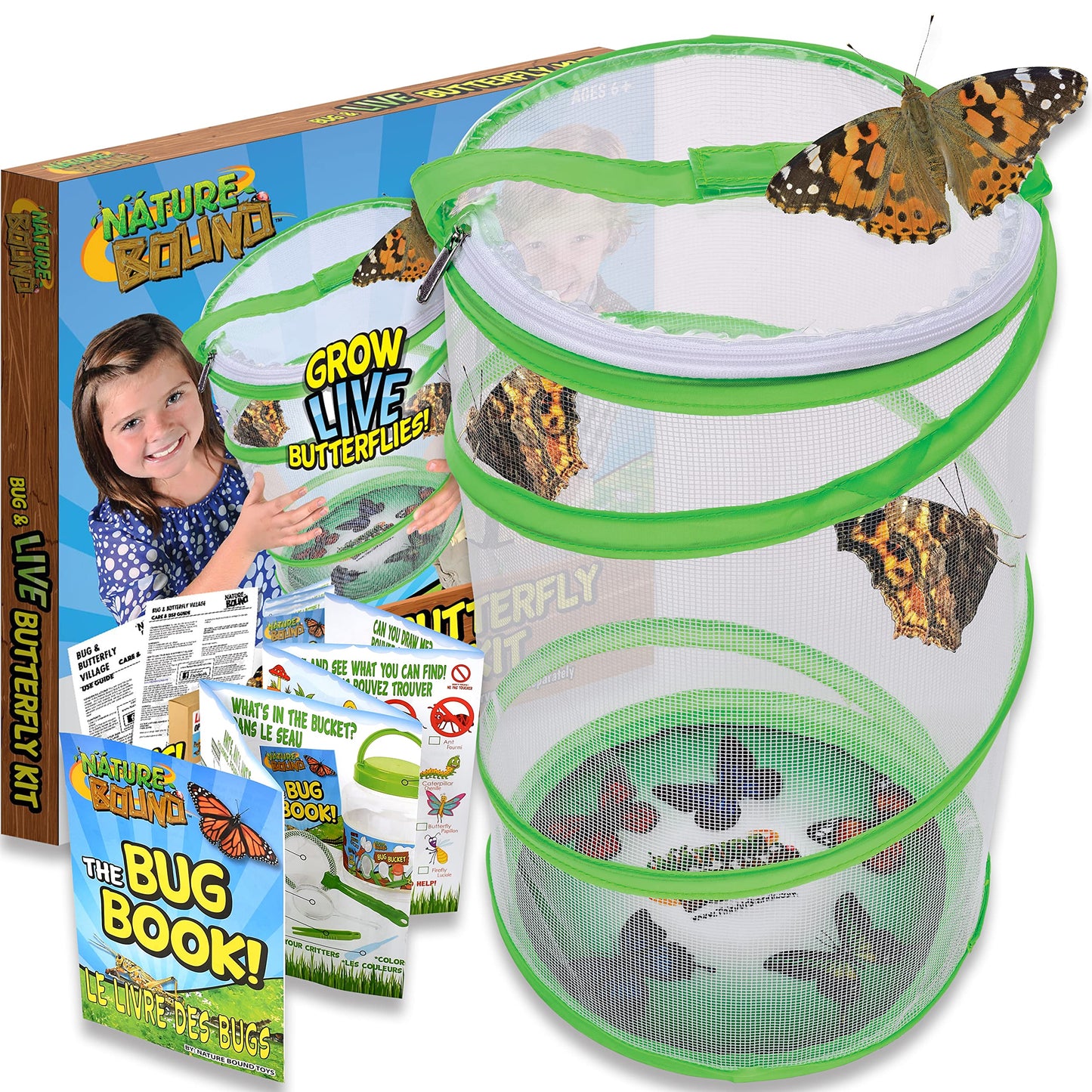 Nature Bound Butterfly Growing Kit - Live Caterpillar to Butterfly Project for Kids - Includes Voucher for Caterpillars, Green Pop-Up Enclosure,