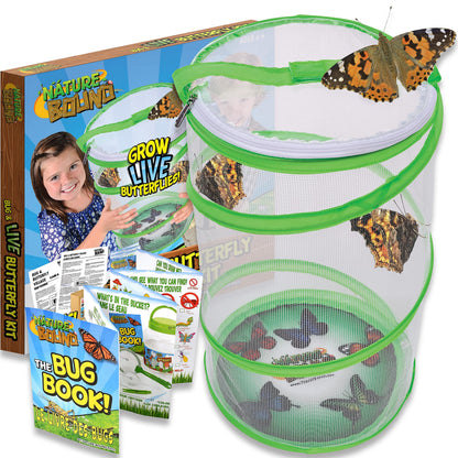 Nature Bound Butterfly Growing Kit - Live Caterpillar to Butterfly Project for Kids - Includes Voucher for Caterpillars, Green Pop-Up Enclosure,