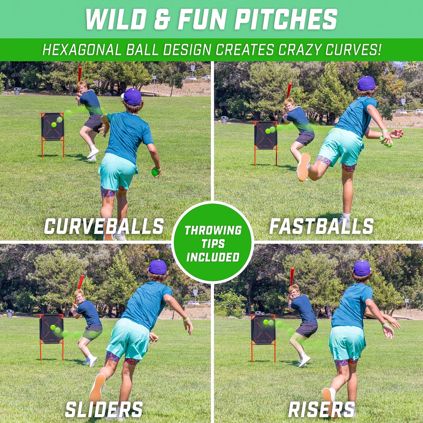 GoSports LotBall Backyard Baseball Bat, Ball and Strike Zone Set - Plastic Baseball Game for Kids