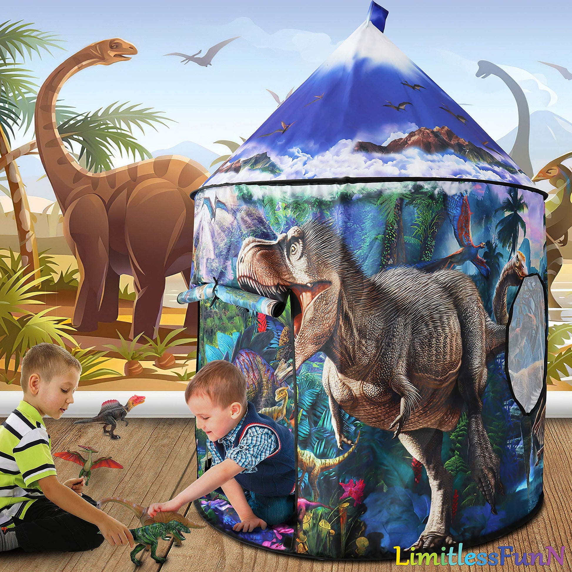 Kids Dinosaur Tent & Lights, Children's Indoor Play House Toy, 41" x 53"