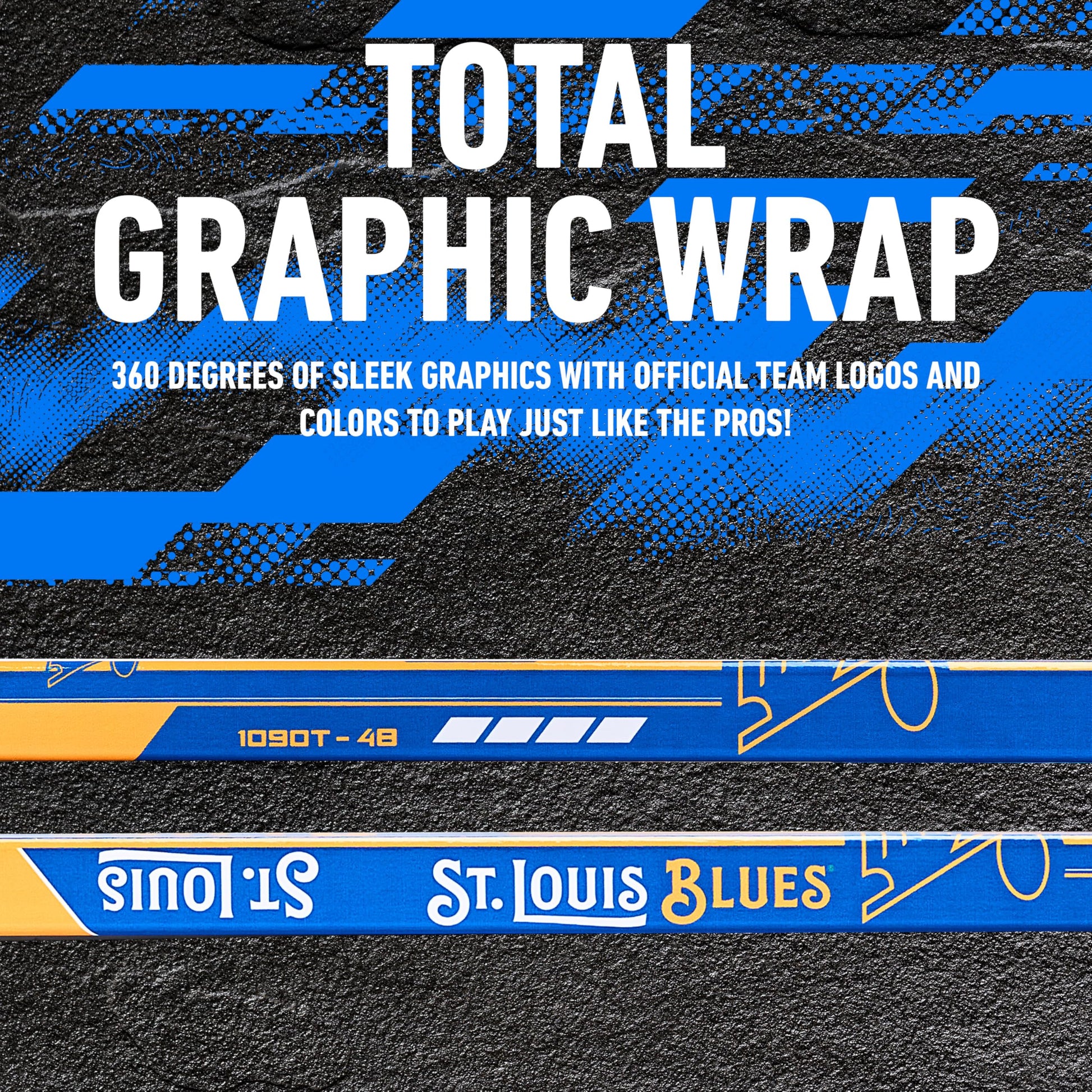 Franklin Sports NHL St. Louis Blues Street Hockey Stick - 48" Junior Right Handed Hockey Stick - NHL Team Jr. Street Hockey Sticks - Fused Wood Hockey