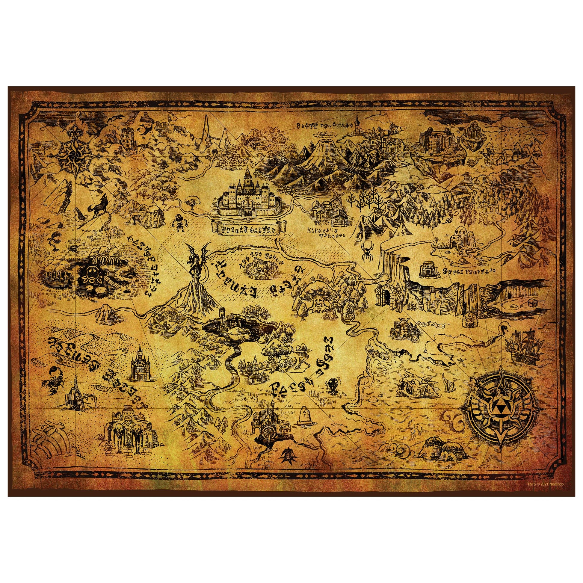 The Legend of Zelda Hyrule Map 1,000 Piece Jigsaw Puzzle | Collectible Puzzle Featuring Stylized Hyrule Map from The Legend of Zelda Video Games |