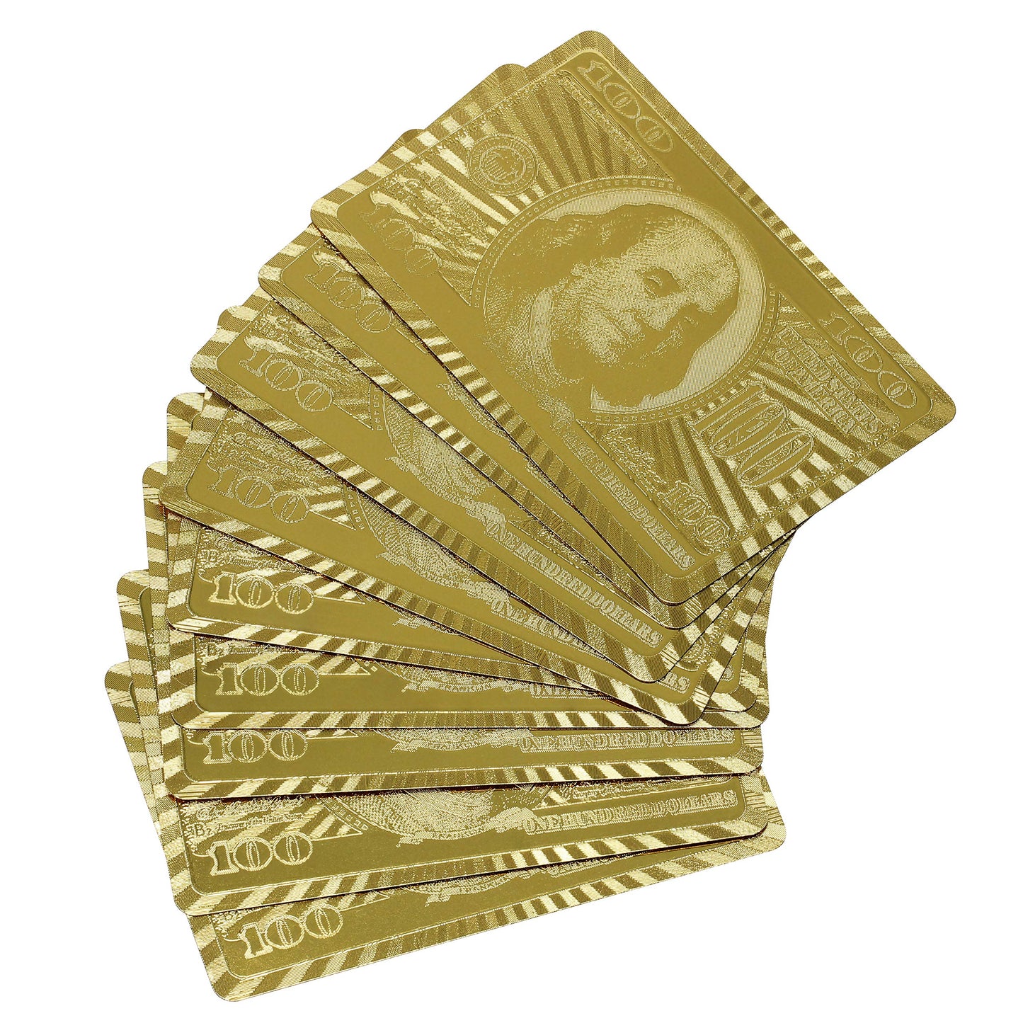 Rok 24K Gold 100 Dollar Bill Foil Flexible Water Resistant Plastic 52 Poker Playing Cards Deck for Table Game