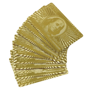 Rok 24K Gold 100 Dollar Bill Foil Flexible Water Resistant Plastic 52 Poker Playing Cards Deck for Table Game