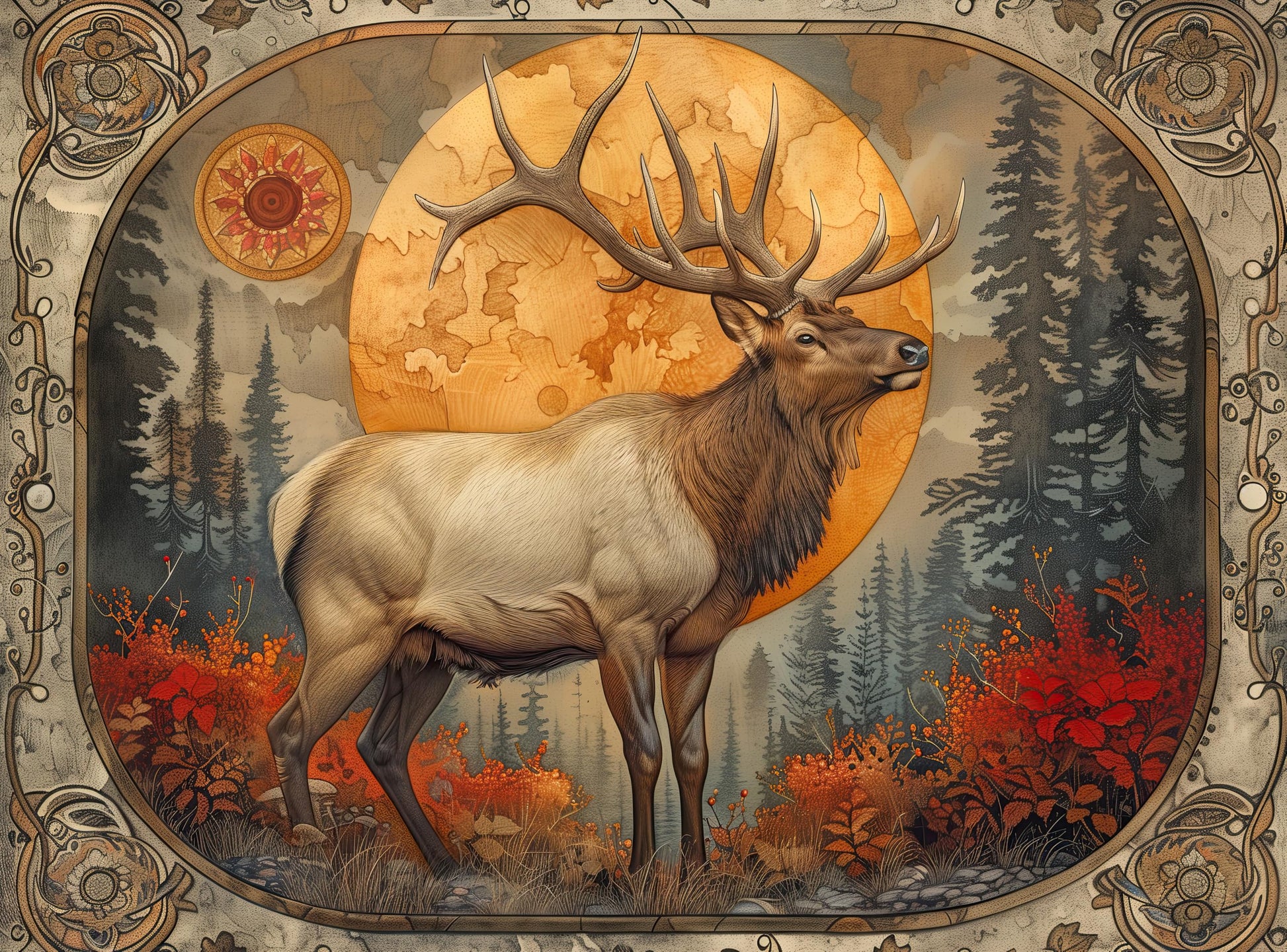 Prime Time Puzzles Adult Jigsaw Puzzle 1000 Piece Bull Elk Forest